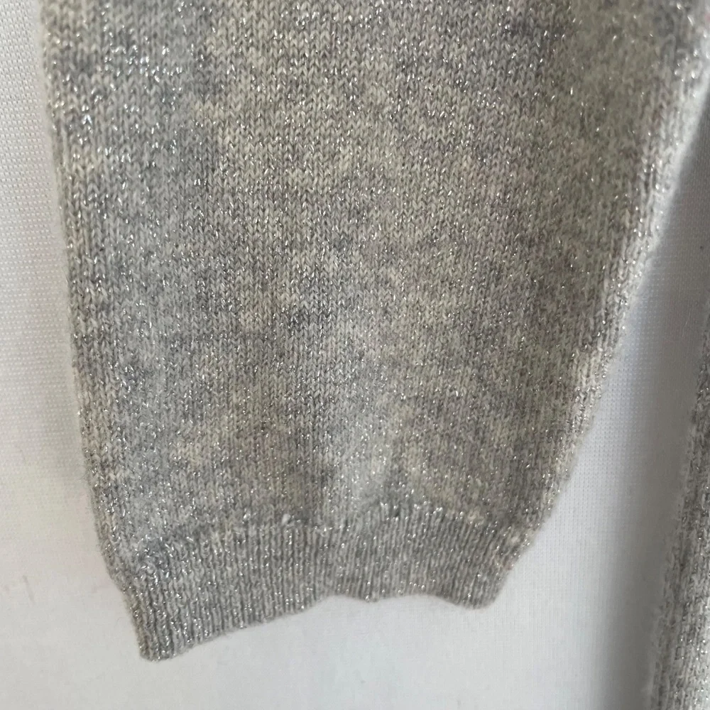 TALBOTS Women's Petite Small Gray Cashmere Silver Sparkle Crew Neck Sweater